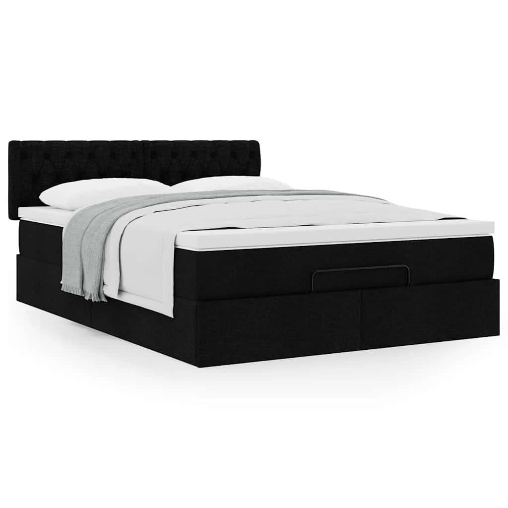 vidaXL Οθωμανικό κρεβάτι με στρώμα Μαύρο 140x200cm Ύφασμα