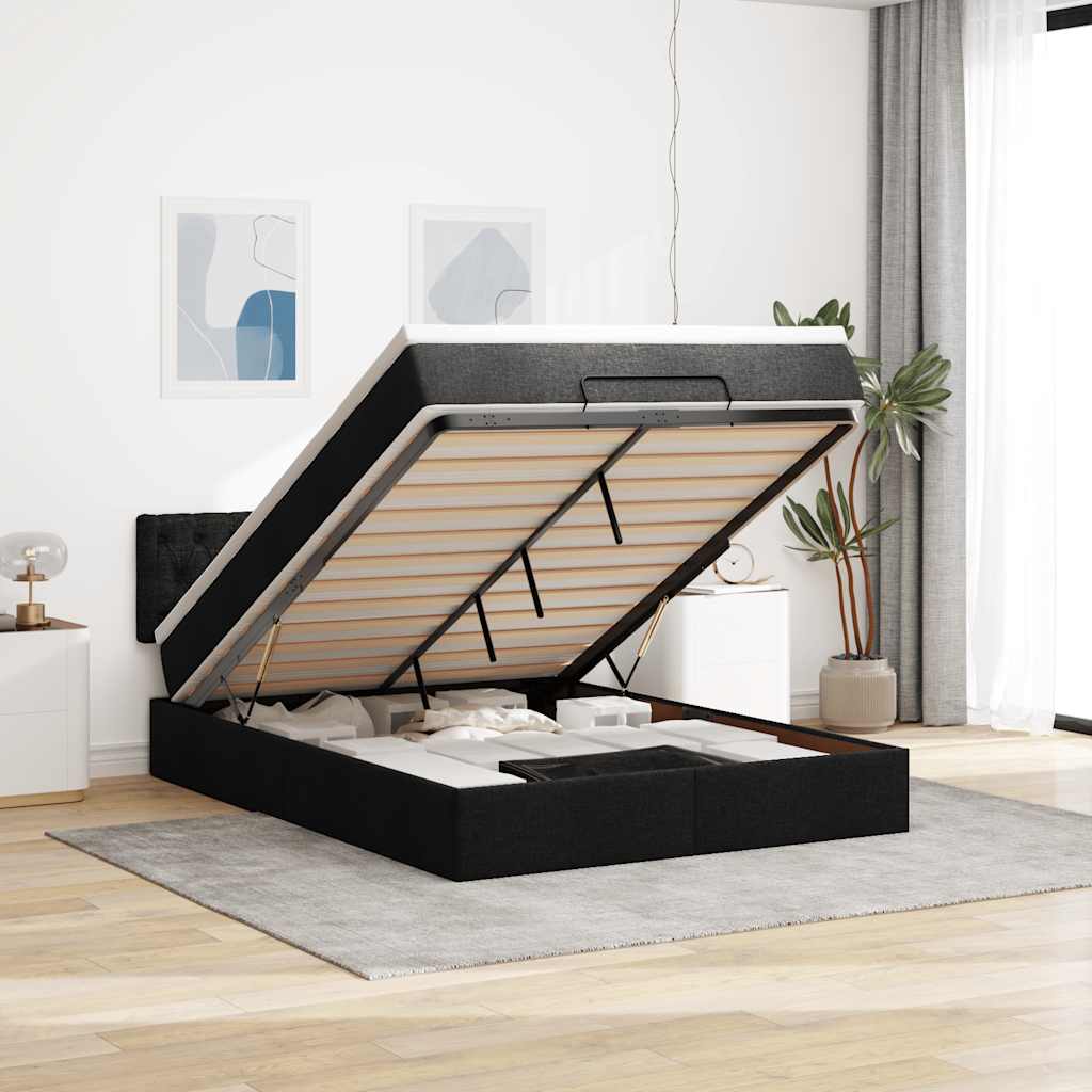 vidaXL Οθωμανικό κρεβάτι με στρώμα Μαύρο 140x200cm Ύφασμα