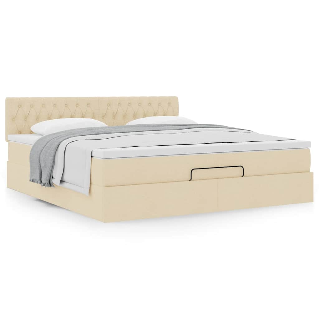 vidaXL Οθωμανικό κρεβάτι με στρώμα Cream 180x200cm ύφασμα