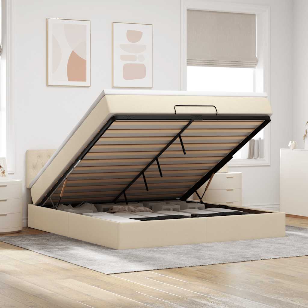 vidaXL Οθωμανικό κρεβάτι με στρώμα Cream 180x200cm ύφασμα