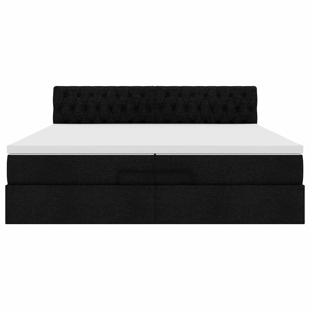 vidaXL Οθωμανικό κρεβάτι με στρώμα Μαύρο 200x200 cm Ύφασμα