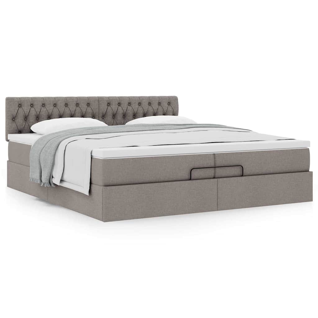 vidaXL Οθωμανικό κρεβάτι με στρώμα Taupe 200x200 cm Ύφασμα