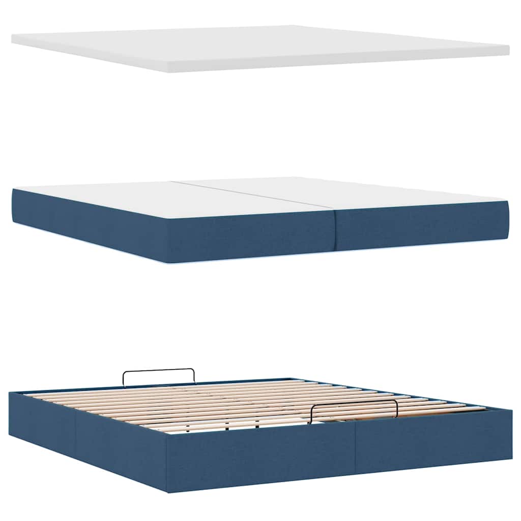 vidaXL Οθωμανικό κρεβάτι με στρώμα μπλε 200x200 cm ύφασμα