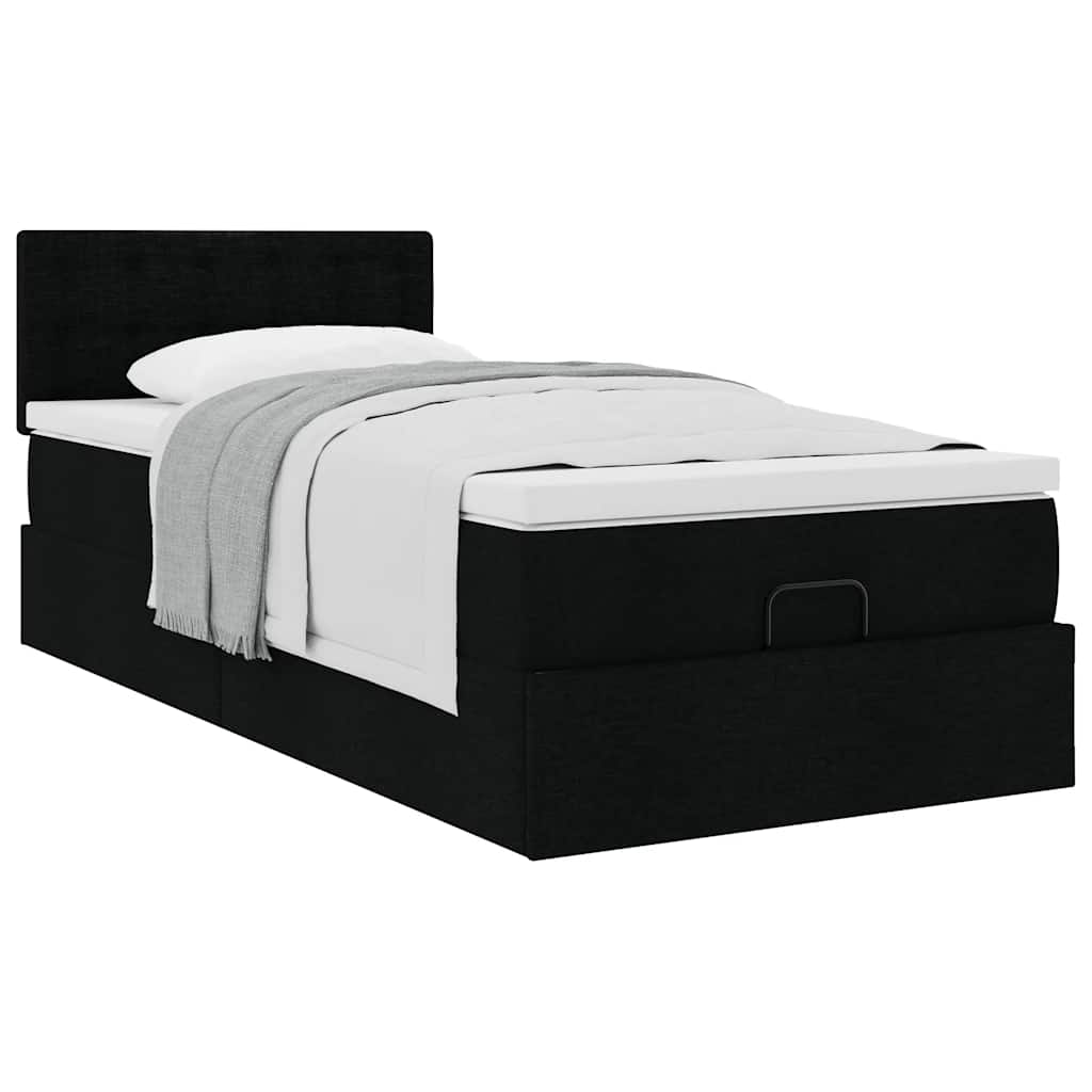 vidaXL Οθωμανικό κρεβάτι με στρώμα Μαύρο 90x190cm Ύφασμα