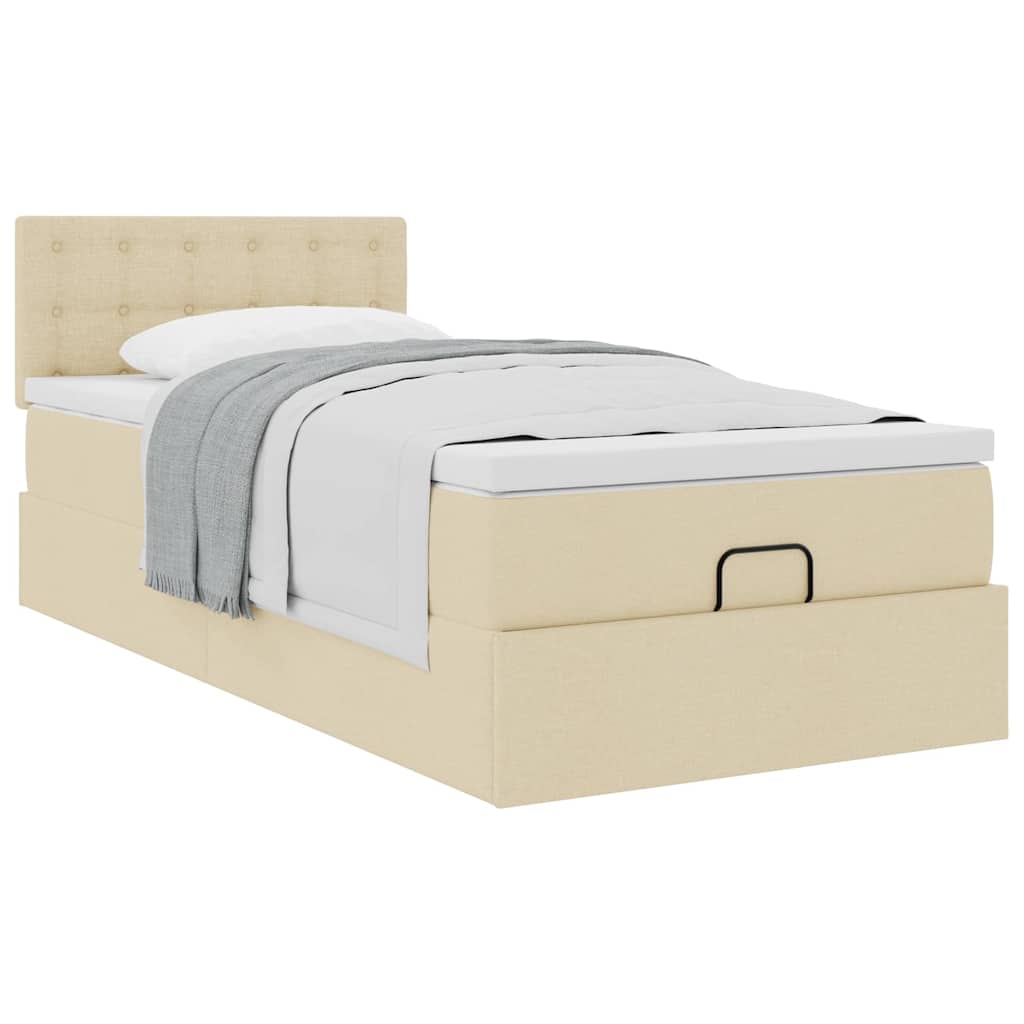 vidaXL Οθωμανικό κρεβάτι με στρώμα Cream 90x190cm ύφασμα