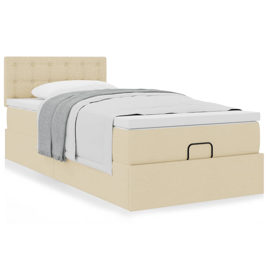 vidaXL Οθωμανικό κρεβάτι με στρώμα Cream 90x200cm ύφασμα