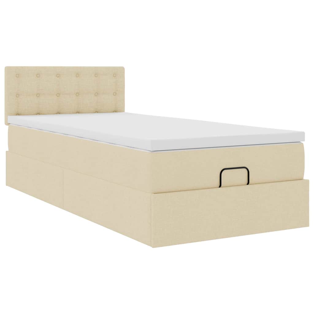 vidaXL Οθωμανικό κρεβάτι με στρώμα Cream 90x200cm ύφασμα