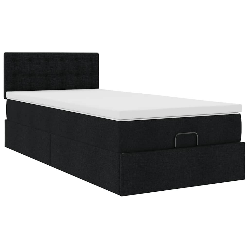 vidaXL Οθωμανικό κρεβάτι με στρώμα Μαύρο 100x200cm Ύφασμα