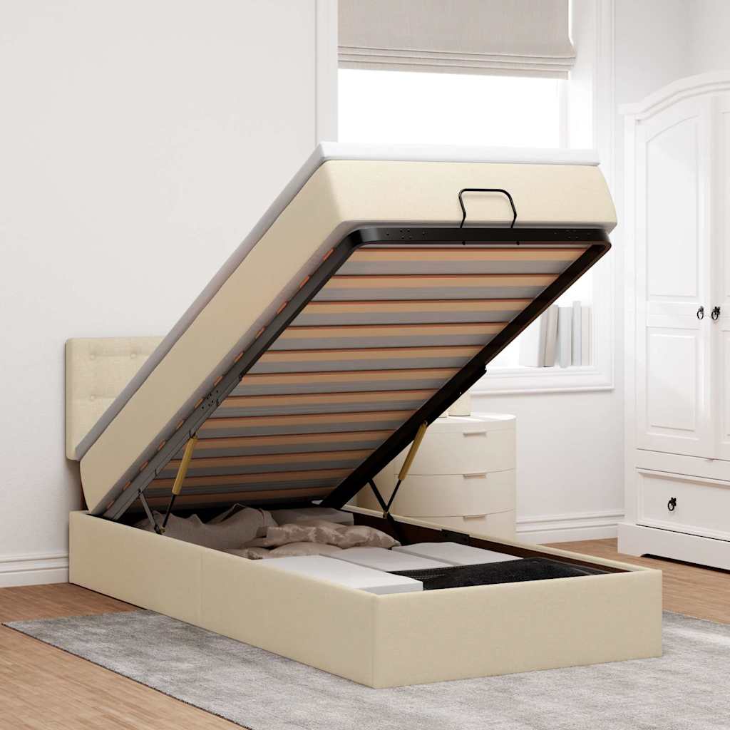 vidaXL Οθωμανικό κρεβάτι με στρώμα Cream 100x200cm ύφασμα