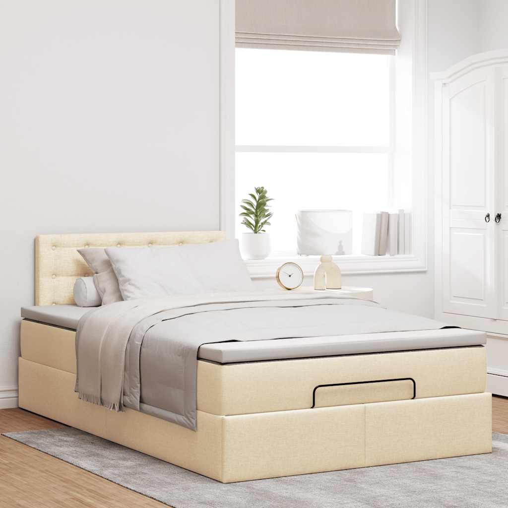 vidaXL Οθωμανικό κρεβάτι με στρώμα Cream 120x190 cm Ύφασμα