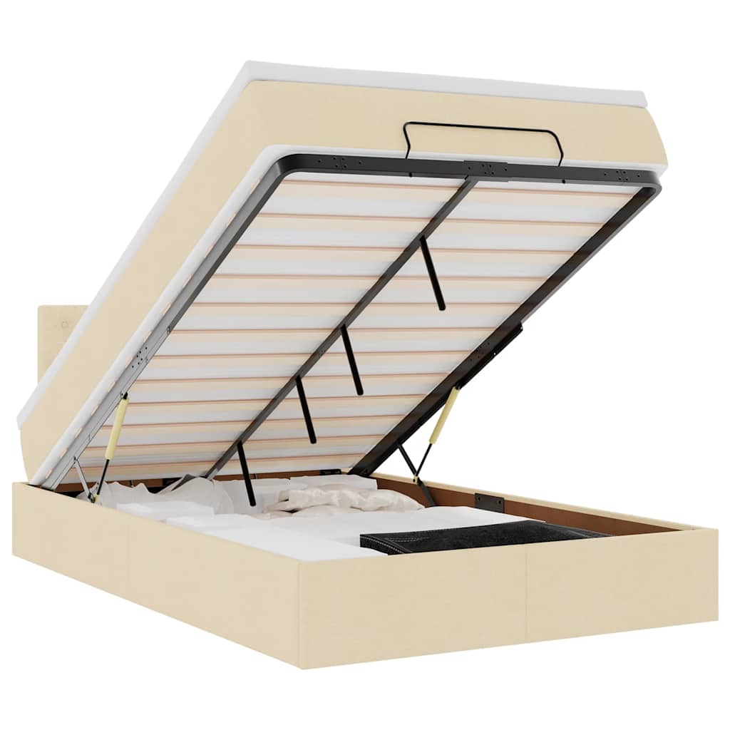 vidaXL Οθωμανικό κρεβάτι με στρώμα Cream 120x200cm ύφασμα