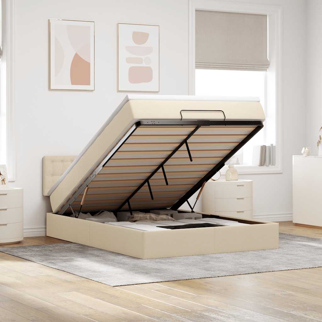 vidaXL Οθωμανικό κρεβάτι με στρώμα Cream 140x190cm ύφασμα