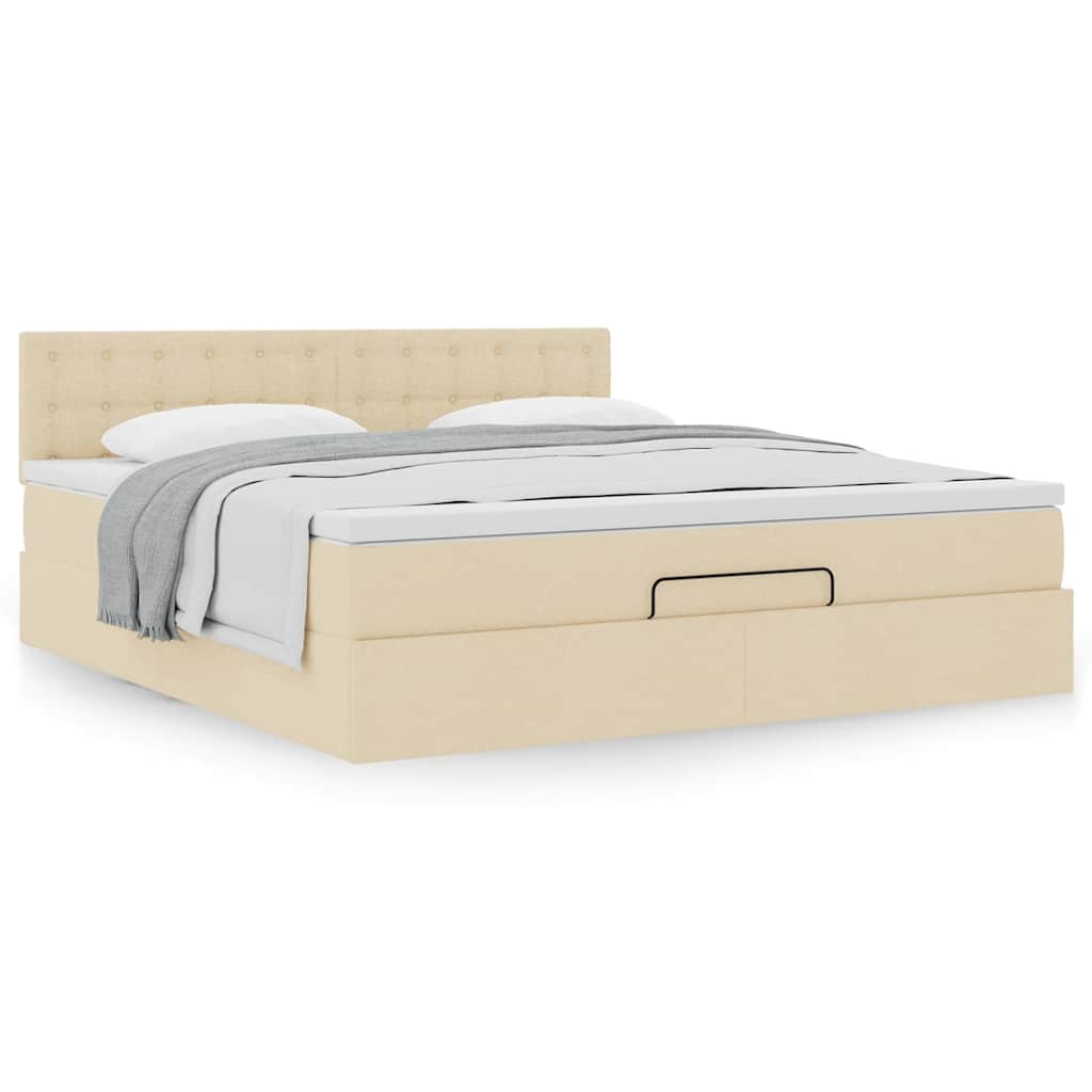 vidaXL Οθωμανικό κρεβάτι με στρώμα Cream 180x200cm ύφασμα