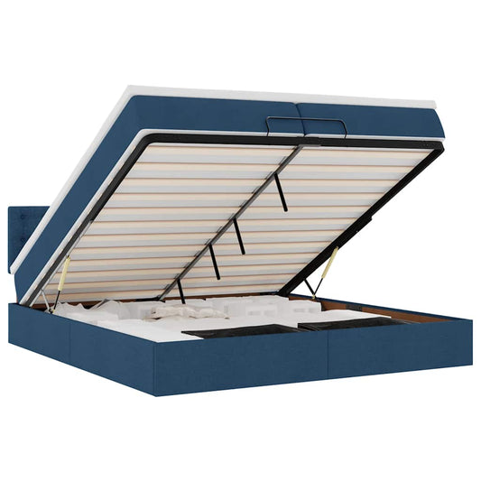 vidaXL Οθωμανικό κρεβάτι με στρώμα μπλε 200x200 cm ύφασμα