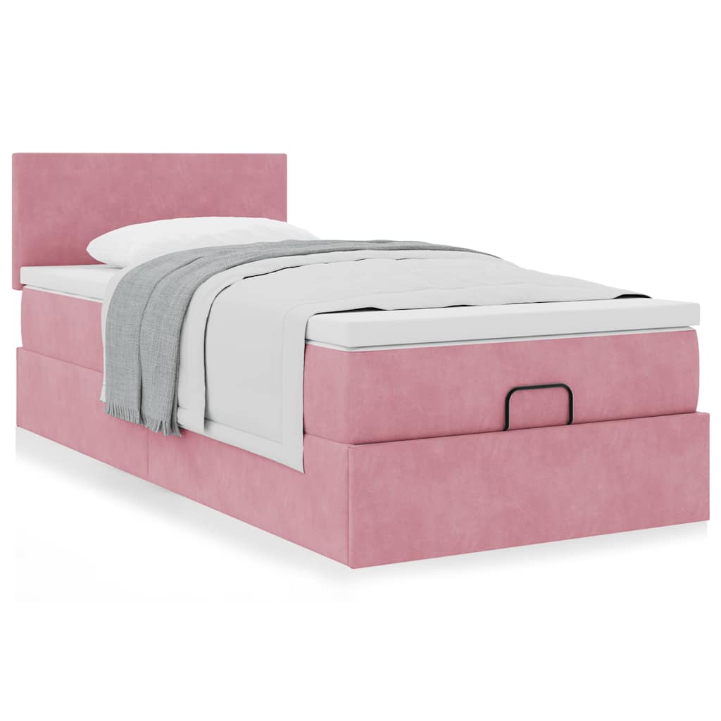 vidaXL Οθωμανικό κρεβάτι με στρώμα ροζ 100x200cm Velvet