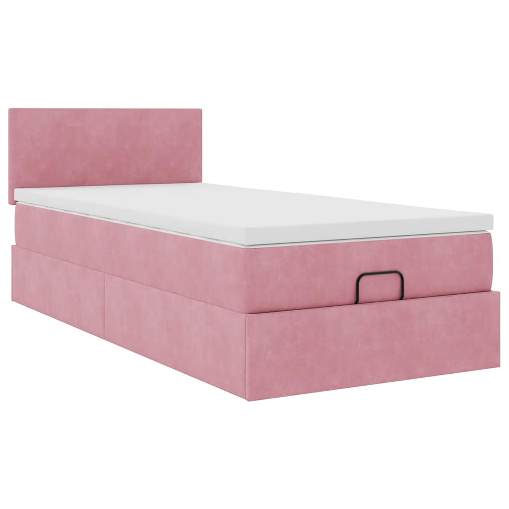 vidaXL Οθωμανικό κρεβάτι με στρώμα ροζ 100x200cm Velvet