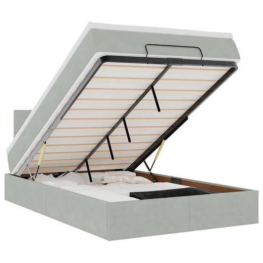 vidaXL Οθωμανικό κρεβάτι με στρώμα ανοιχτό γκρι 120x200cm Velvet