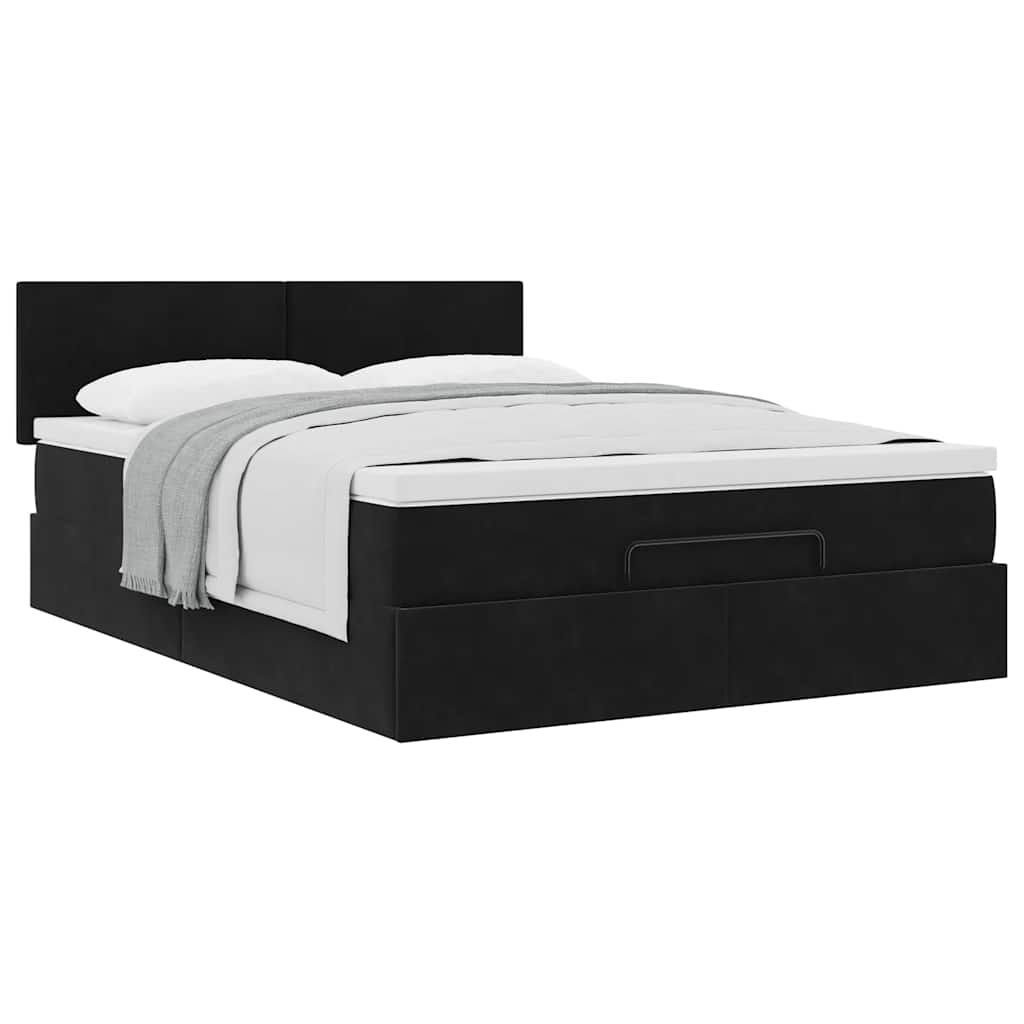 vidaXL Οθωμανικό κρεβάτι με στρώμα Μαύρο 140x190cm Βελούδο