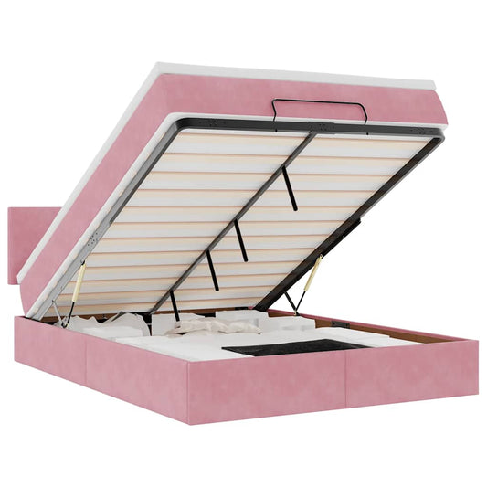 vidaXL Οθωμανικό κρεβάτι με στρώμα ροζ 140x190cm Βελούδο
