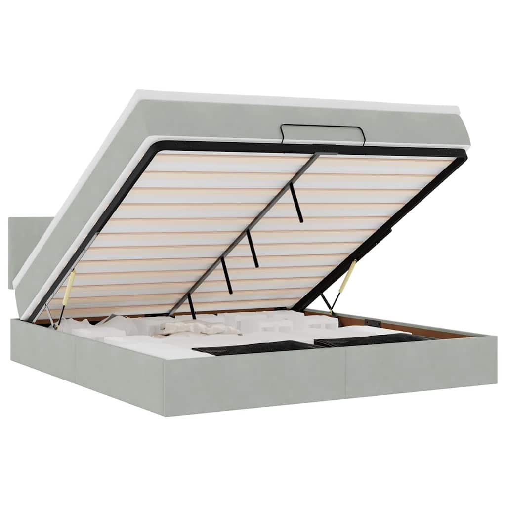 vidaXL Οθωμανικό κρεβάτι με στρώμα ανοιχτό γκρι 160x200cm Velvet