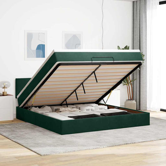 vidaXL Οθωμανικό κρεβάτι με στρώμα σκούρο πράσινο 160x200cm Velvet