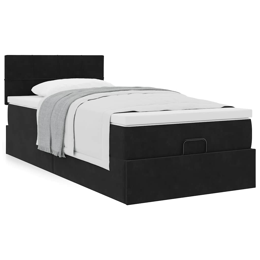 vidaXL Οθωμανικό κρεβάτι με στρώμα Μαύρο 80x200cm Velvet