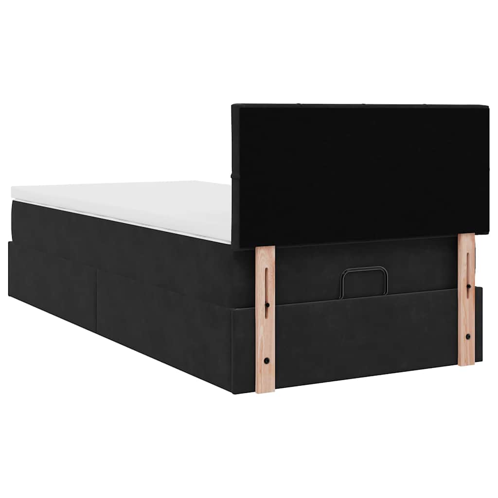 vidaXL Οθωμανικό κρεβάτι με στρώμα Μαύρο 90x200cm Velvet