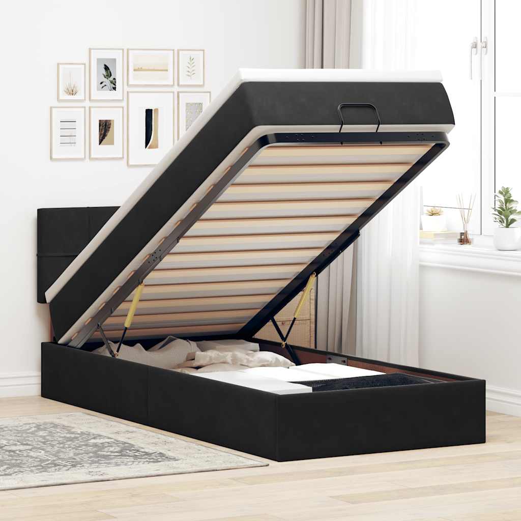 vidaXL Οθωμανικό κρεβάτι με στρώμα Μαύρο 100x200cm Velvet