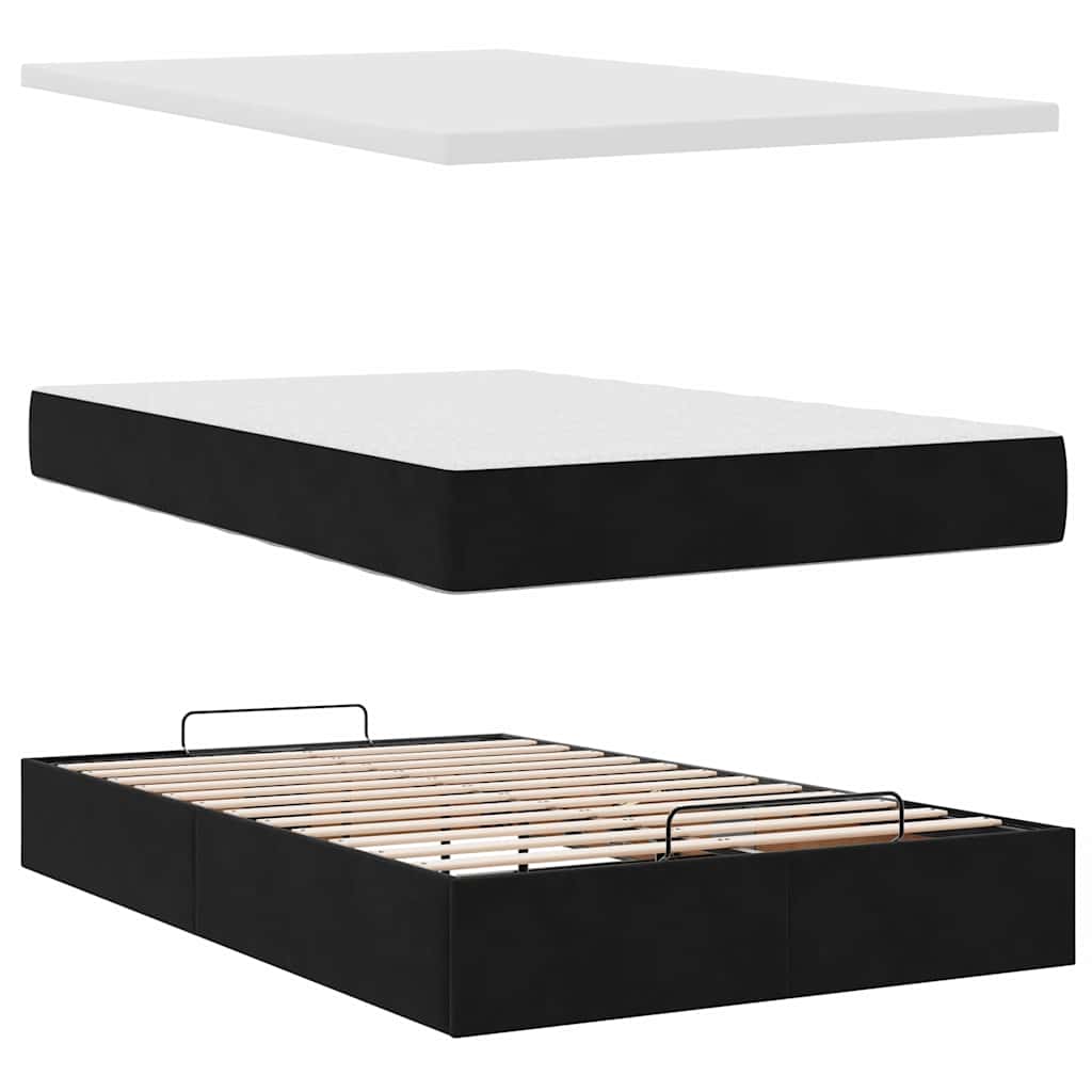 vidaXL Οθωμανικό κρεβάτι με στρώμα Μαύρο 120x200cm Velvet