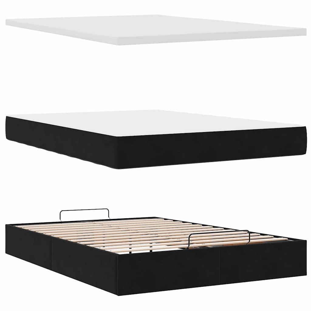 vidaXL Οθωμανικό κρεβάτι με στρώμα Μαύρο 140x190cm Βελούδο