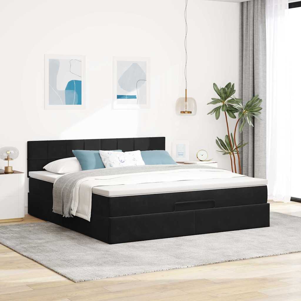 vidaXL Οθωμανικό κρεβάτι με στρώμα Μαύρο 160x200cm Velvet