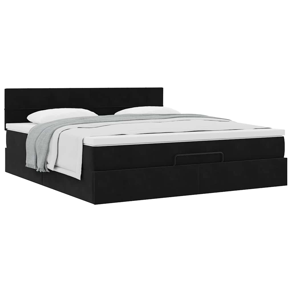 vidaXL Οθωμανικό κρεβάτι με στρώμα Μαύρο 160x200cm Velvet