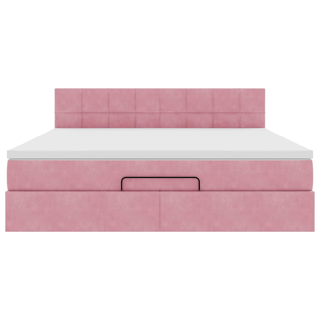 vidaXL Οθωμανικό κρεβάτι με στρώμα ροζ 160x200cm Βελούδο