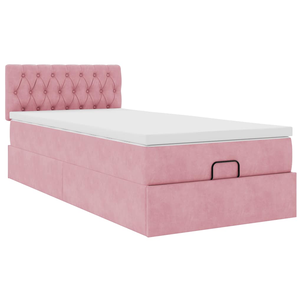 vidaXL Οθωμανικό κρεβάτι με στρώμα ροζ 80x200cm Velvet