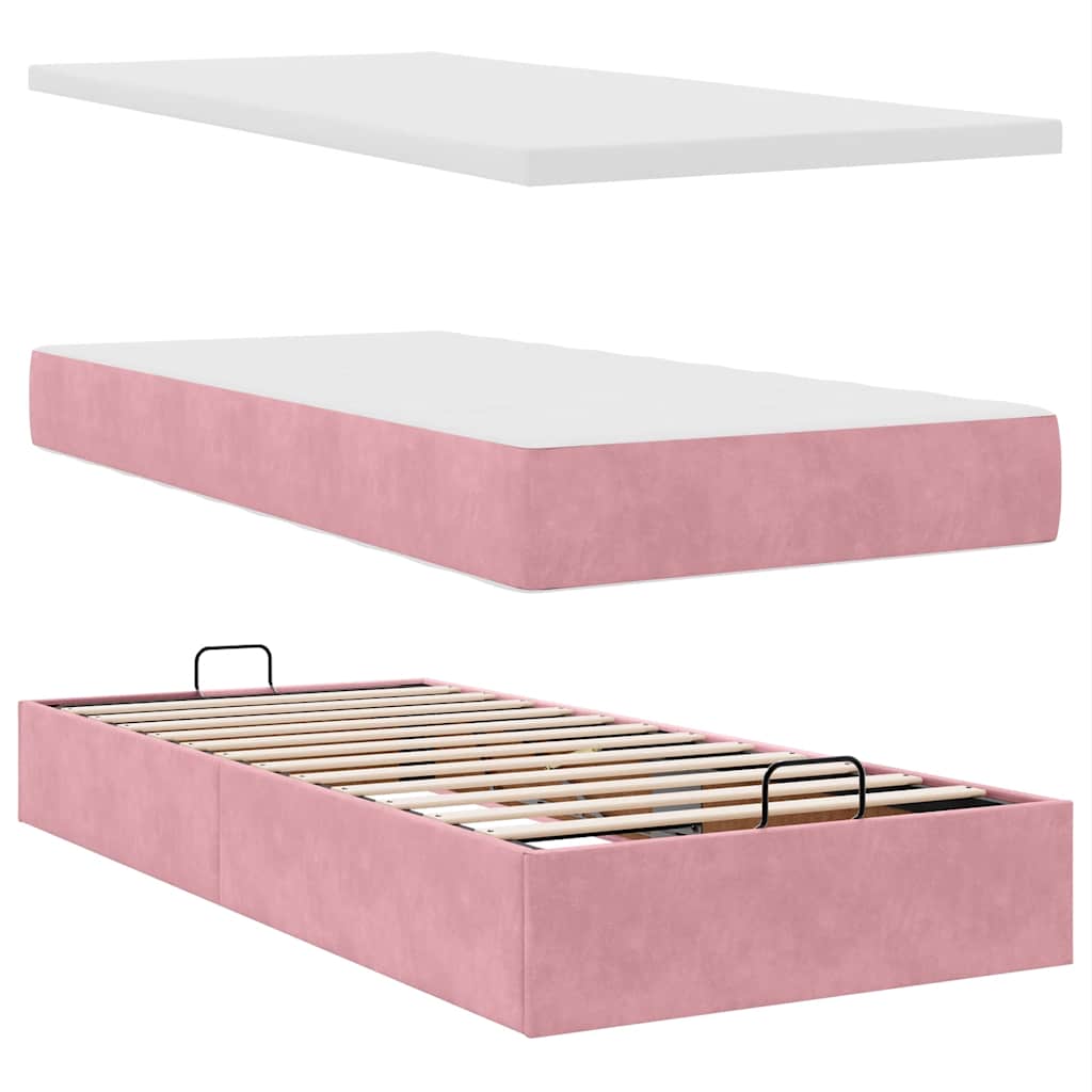 vidaXL Οθωμανικό κρεβάτι με στρώμα ροζ 80x200cm Velvet