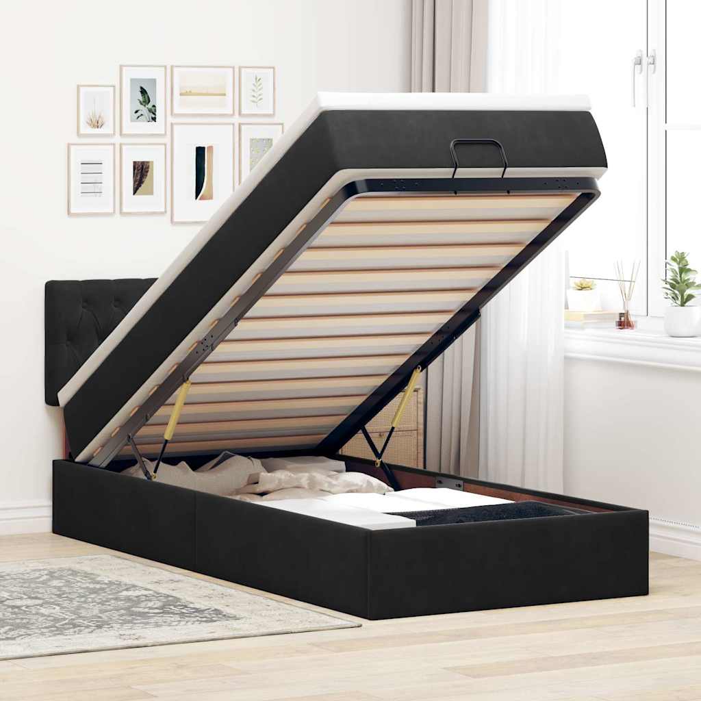 vidaXL Οθωμανικό κρεβάτι με στρώμα Μαύρο 100x200cm Velvet