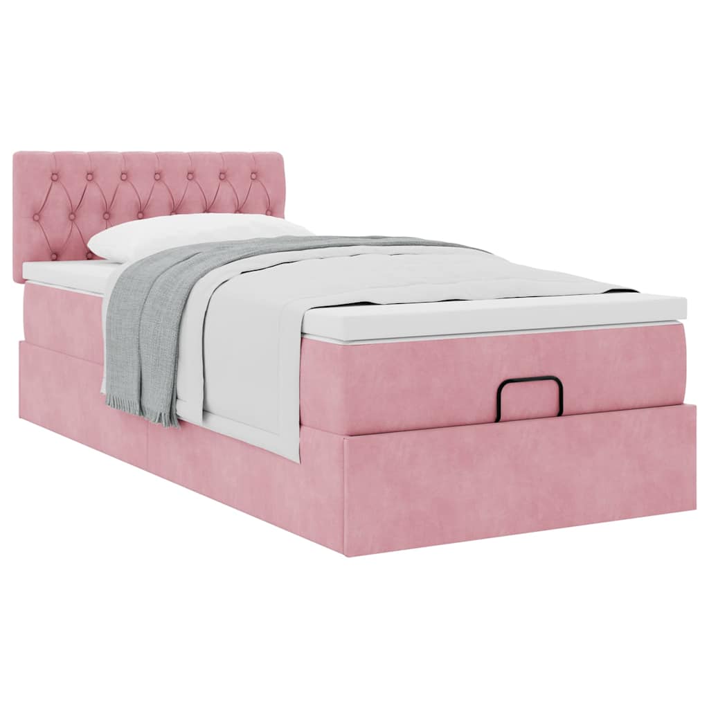 vidaXL Οθωμανικό κρεβάτι με στρώμα ροζ 100x200cm Velvet