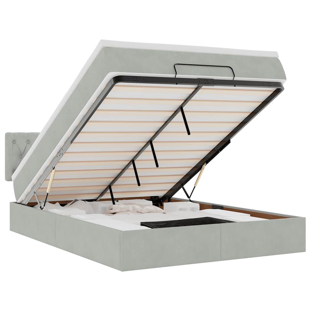 vidaXL Οθωμανικό κρεβάτι με στρώμα ανοιχτό γκρι 140x190 cm Βελούδο