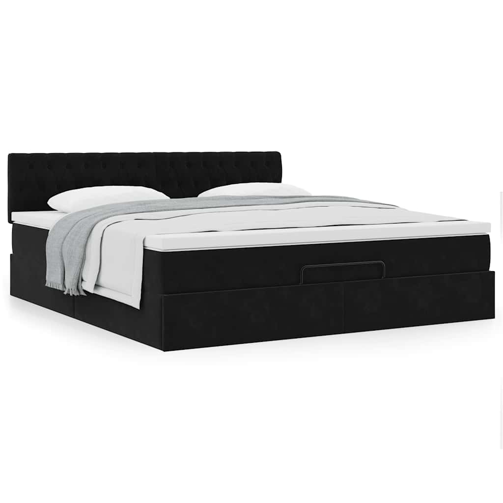 vidaXL Οθωμανικό κρεβάτι με στρώμα Μαύρο 160x200cm Velvet
