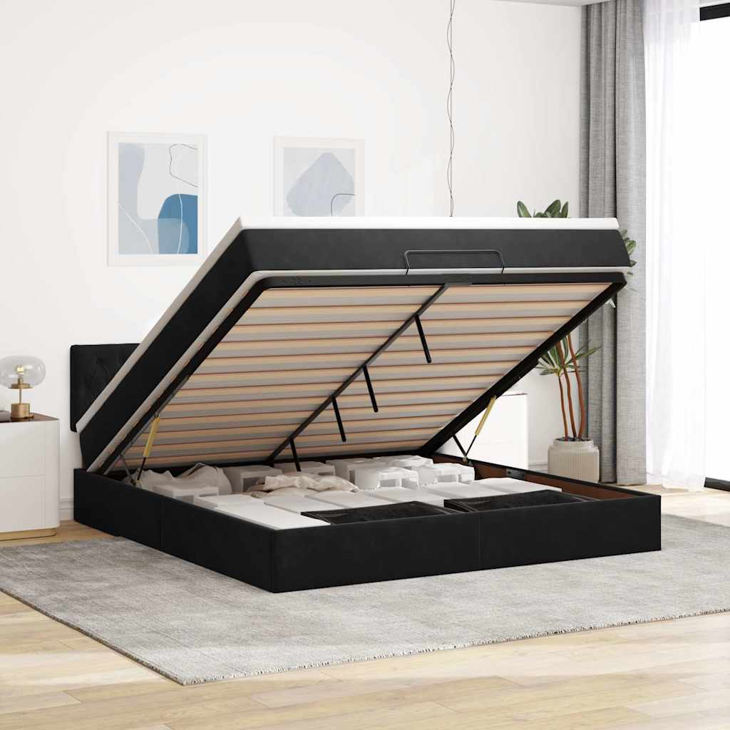 vidaXL Οθωμανικό κρεβάτι με στρώμα Μαύρο 160x200cm Velvet
