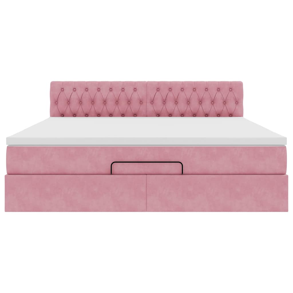 vidaXL Οθωμανικό κρεβάτι με στρώμα ροζ 160x200cm Βελούδο
