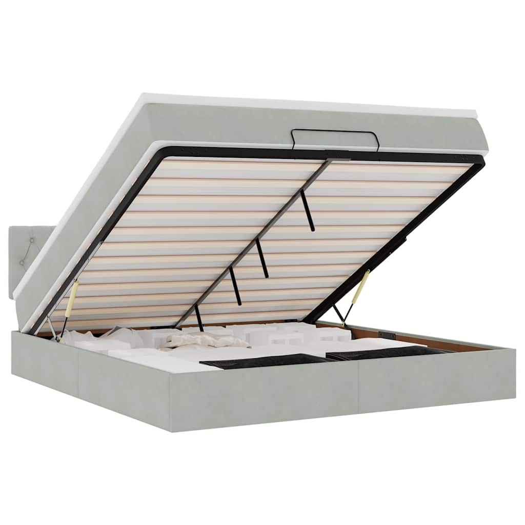 vidaXL Οθωμανικό κρεβάτι με στρώμα ανοιχτό γκρι 180x200 cm Βελούδο