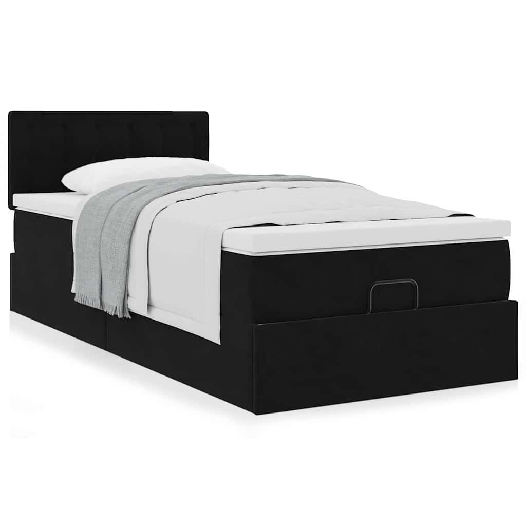 vidaXL Οθωμανικό κρεβάτι με στρώμα Μαύρο 100x200cm Velvet