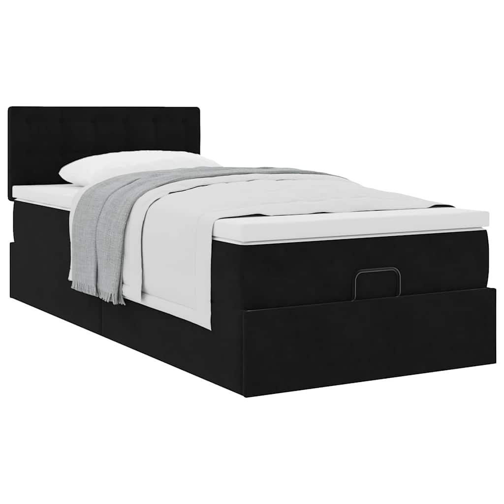 vidaXL Οθωμανικό κρεβάτι με στρώμα Μαύρο 100x200cm Velvet