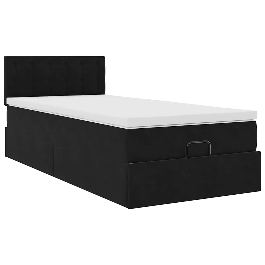 vidaXL Οθωμανικό κρεβάτι με στρώμα Μαύρο 100x200cm Velvet