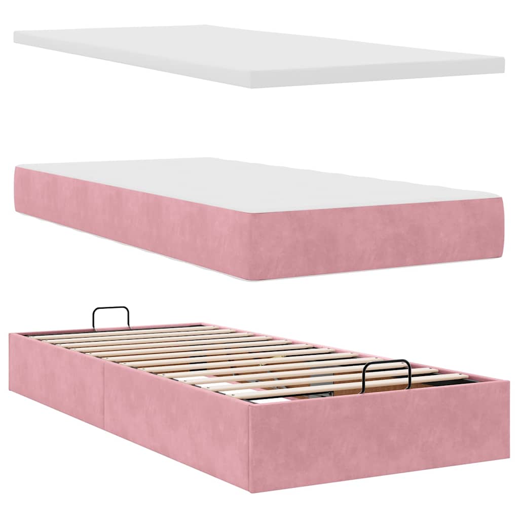 vidaXL Οθωμανικό κρεβάτι με στρώμα ροζ 100x200cm Velvet