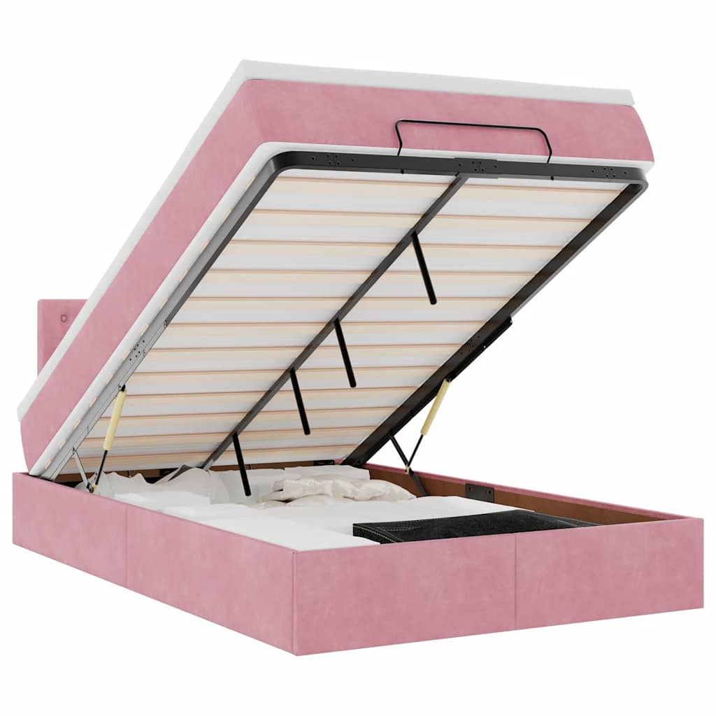 vidaXL Οθωμανικό κρεβάτι με στρώμα ροζ 120x200cm Velvet