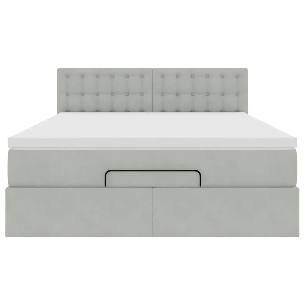 vidaXL Οθωμανικό κρεβάτι με στρώμα ανοιχτό γκρι 140x190 cm Βελούδο