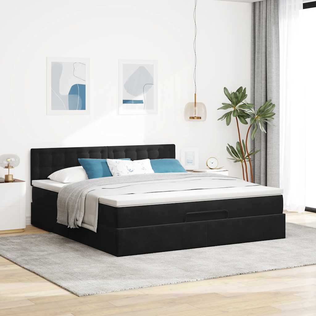 vidaXL Οθωμανικό κρεβάτι με στρώμα Μαύρο 160x200cm Velvet