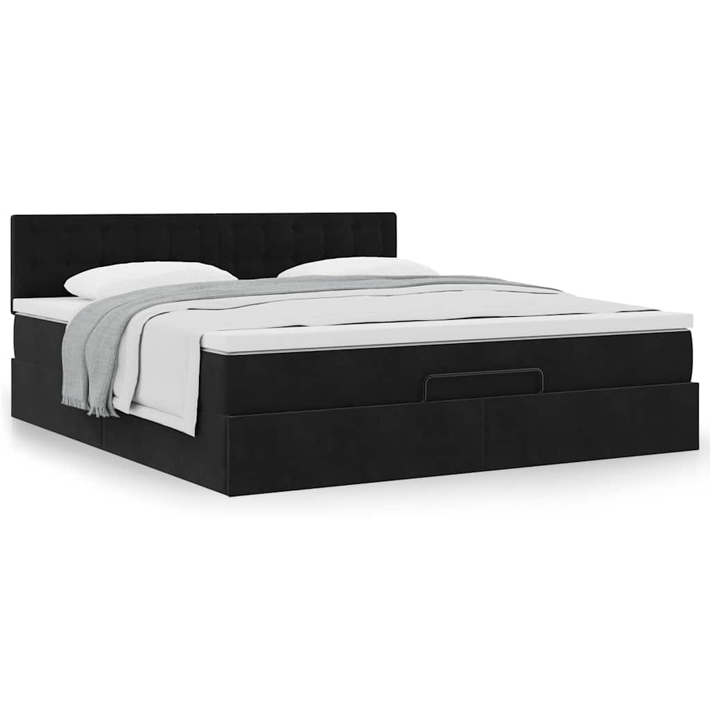 vidaXL Οθωμανικό κρεβάτι με στρώμα Μαύρο 160x200cm Velvet